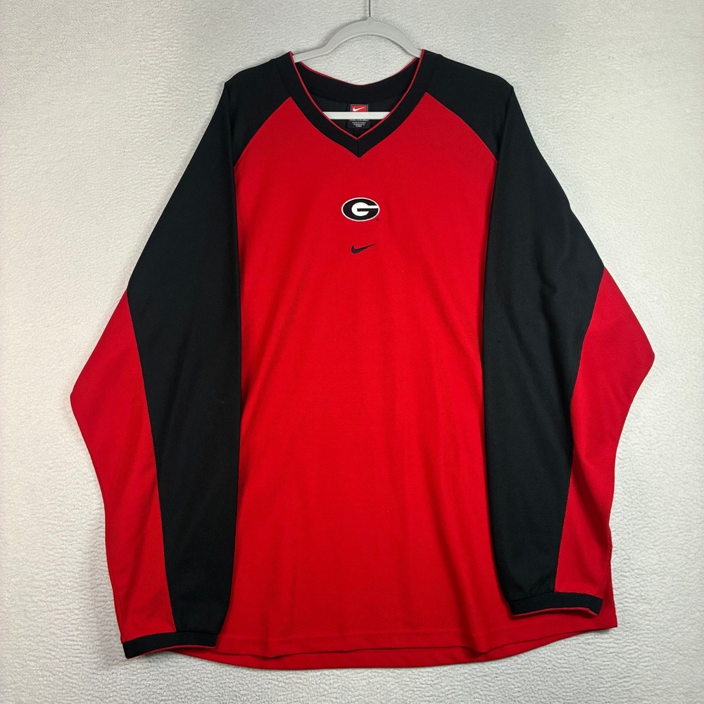 Vintage Nike Center Swoosh Georgia Bulldogs Shirt Men 2XL Red Black Long Sleeve
